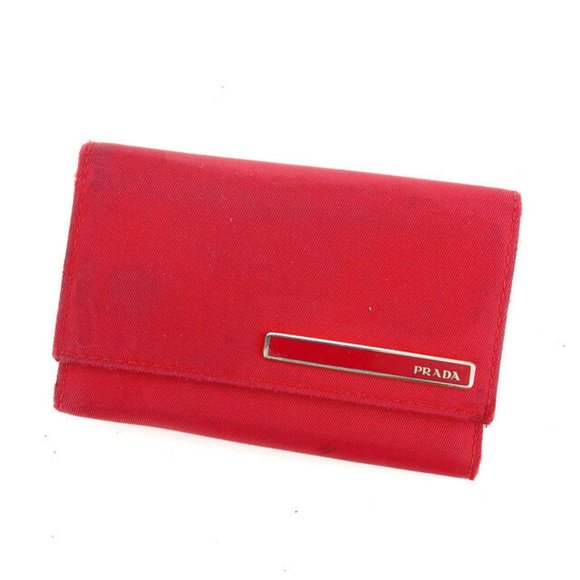 Prada Key holder Key case Red Silver Woman Authentic Used A1256 - Picture 1 of 6